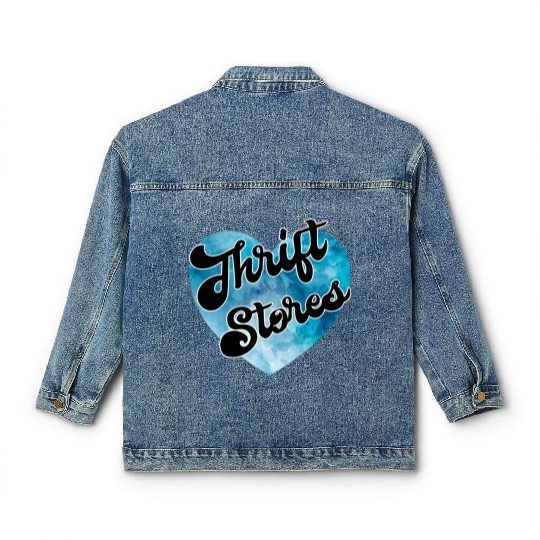 Thrift Stores blue watercolor heart Classic Women's Denim Jackets