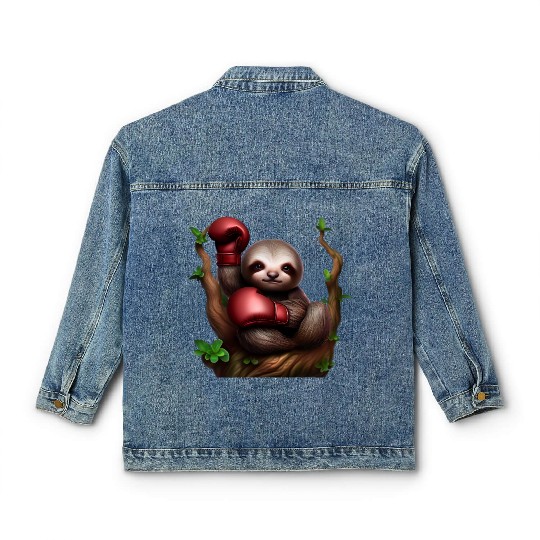 Boxing sloth on tree Classic Women's Denim Jackets
