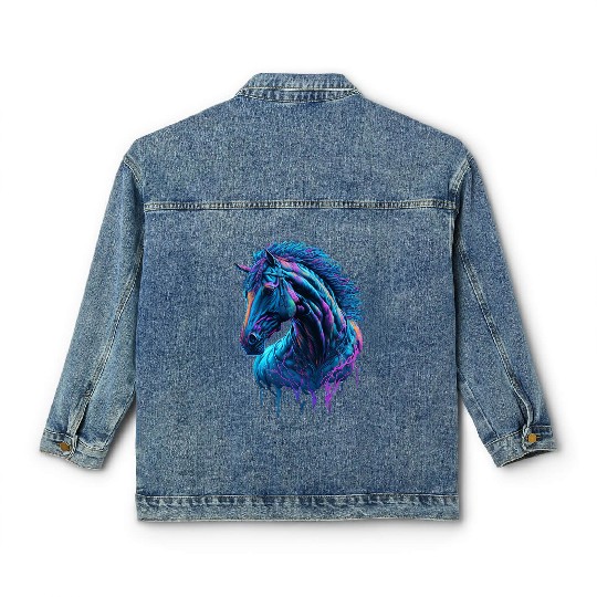 Neon Horse Graffiti Classic Women's Denim Jackets