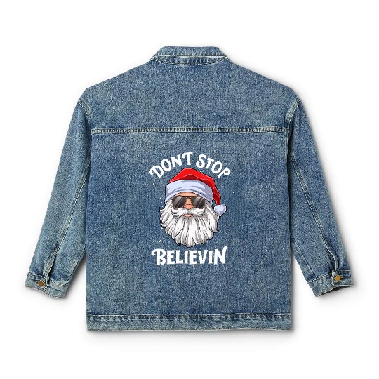 Don'T Stop Believin Santa Classic Women's Denim Jackets