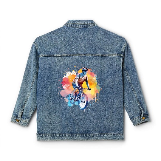 Ride to Freedom - Watercolor Style Cycling Art Classic Women's Denim Jackets