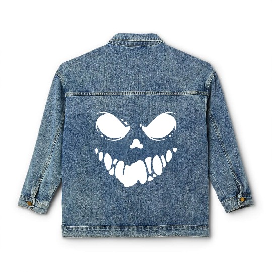 Black Spooky scary Ghost face Classic Women's Denim Jackets design