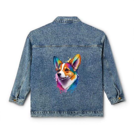 Colourful rainbow realistic Welsh Corgi dog Classic Women's Denim Jackets