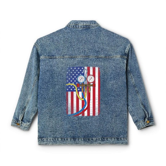 Patriotic HVAC Technician American Flag HVAC Tech Classic Women's Denim Jackets