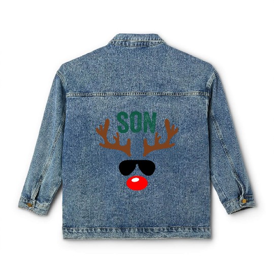 Son With Shades And Moose Reindeer Antlers Classic Women's Denim Jackets