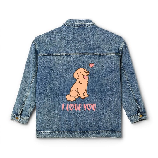 I Love You Cute Golden Retriever Illustration A Classic Women's Denim Jackets