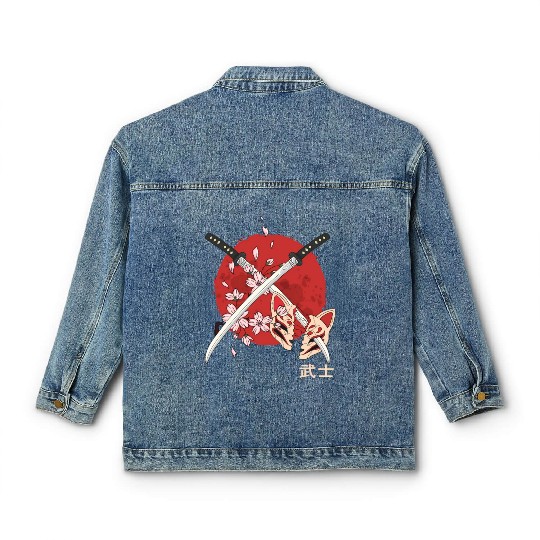 Ancient Japanese Cherry Blossom Samurai Katana Swo Classic Women's Denim Jackets