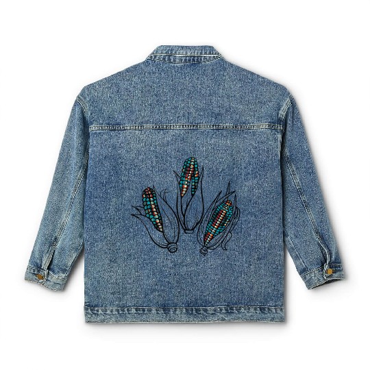 Native American Turquoise Corn Tribal Pattern Classic Women's Denim Jackets