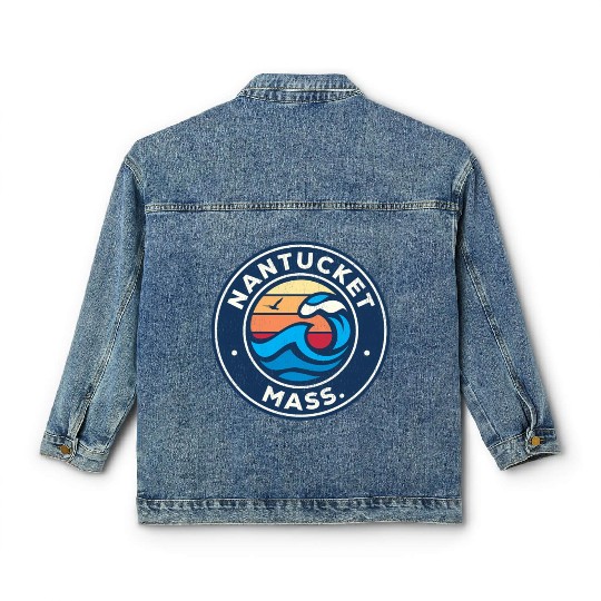 Nantucket Massachusetts Ma Nautical Waves Classic Women's Denim Jackets