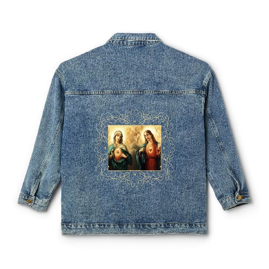 Sacred Heart and Immaculate Heart Picture Jesus an Classic Women's Denim Jackets