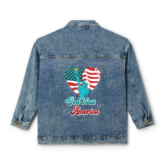 God Bless America Independence Day 4th July USA Classic Women's Denim Jackets