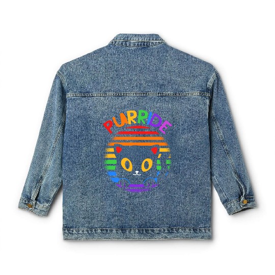 Purride Ally Cat Rainbow LGBT Pride Month Feline Classic Women's Denim Jackets