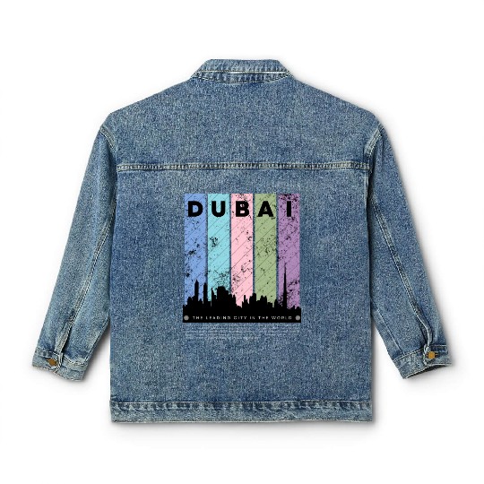Black Colorful Dubai The Leading City in the World Classic Women's Denim Jackets