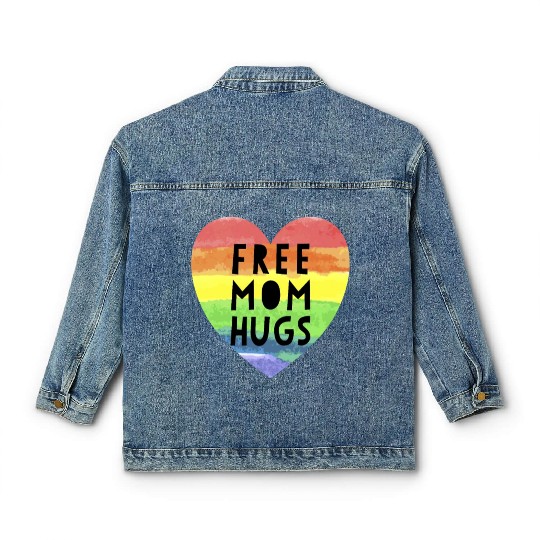 Free Mom Hugs LGBTQ Plus Rainbow Heart Free Hugs Classic Women's Denim Jackets