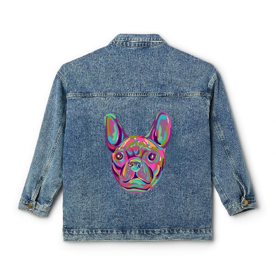 French Bulldog Frenchie head Pop art style Classic Women's Denim Jackets