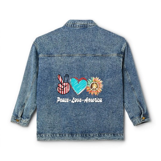Peace Love America US Flag Fourth Womens JULY 4TH Classic Women's Denim Jackets
