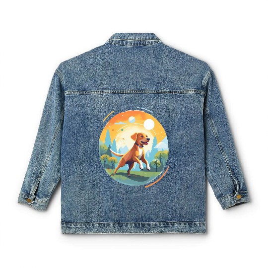Joyful Dog in Summer Park Classic Women's Denim Jackets