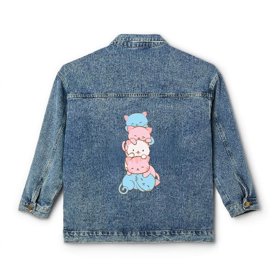 Transgender Pride Flag Cute Kawaii Cats Subtle Classic Women's Denim Jackets