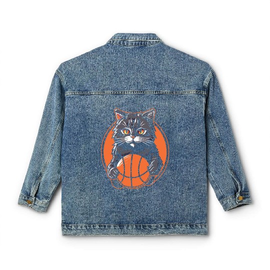 Basketball Cat Basketball Player I Love Basketball Classic Women's Denim Jackets
