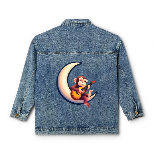 Musical monkey in the crescent Classic Women's Denim Jackets