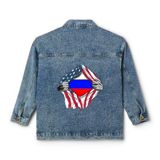 Russian American Blood Inside Me Country Flags Classic Women's Denim Jackets