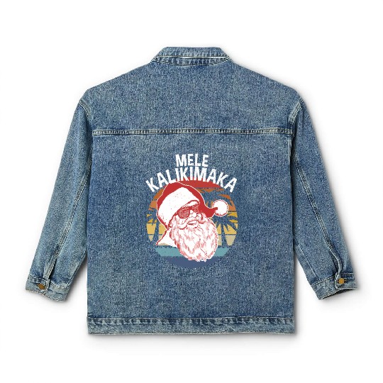 Mele Kalikimaka Hipster Santa Palm Trees Classic Women's Denim Jackets