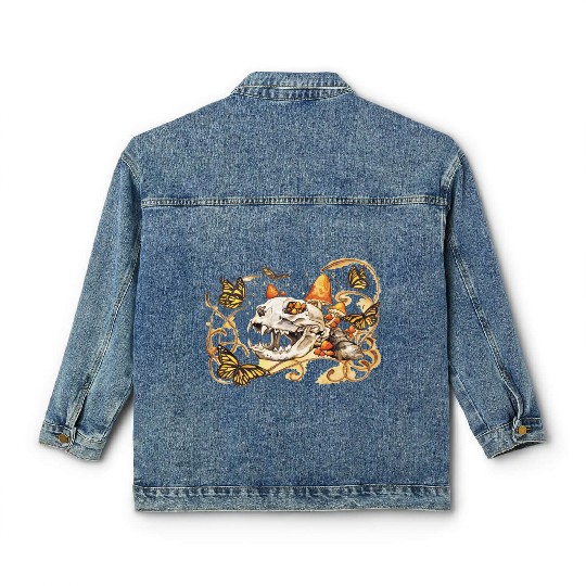 Cat Skull And Butterflies Classic Women's Denim Jackets