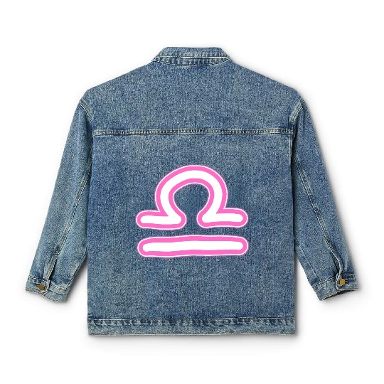 Libra Zodiac Sign Neon Pink Classic Women's Denim Jackets