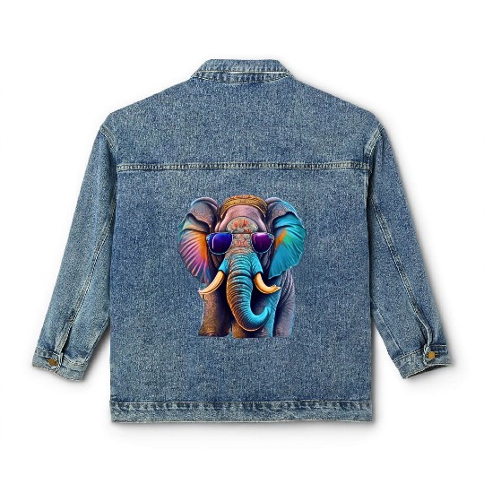 Vintage Elephant: Neon Shades & Colorful - Retro Classic Women's Denim Jackets