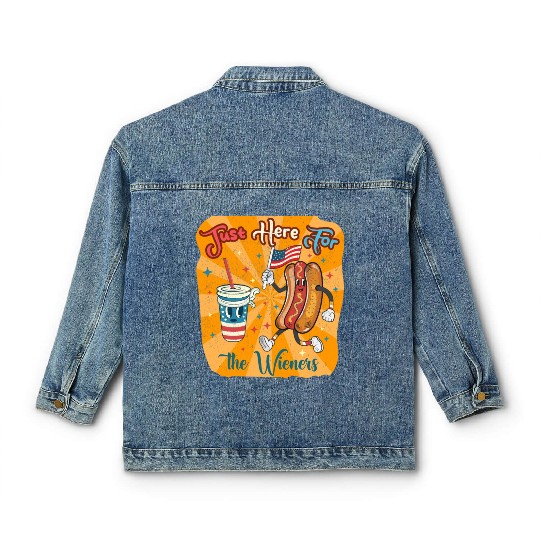 I'm Just Here For The Wieners Cartoon Hot Dog 4Th Classic Women's Denim Jackets