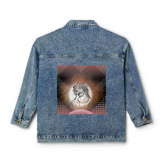 Sacred Jesus with Crown of Thorns Illustration Classic Women's Denim Jackets