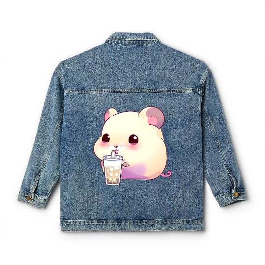 Kawaii hamster with bubble tea Classic Women's Denim Jackets