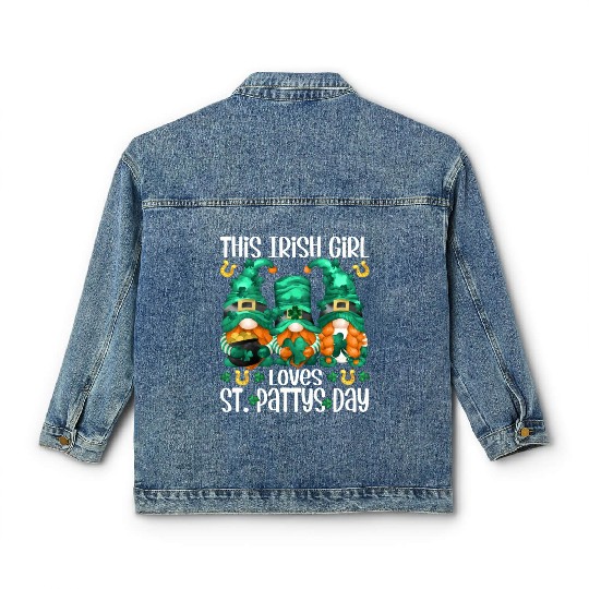Three Gnomes Holding Shamrock This Loves St Pattys Classic Women's Denim Jackets