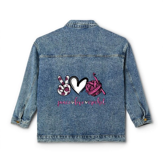 Peace Love Crochet Crocheting Classic Women's Denim Jackets