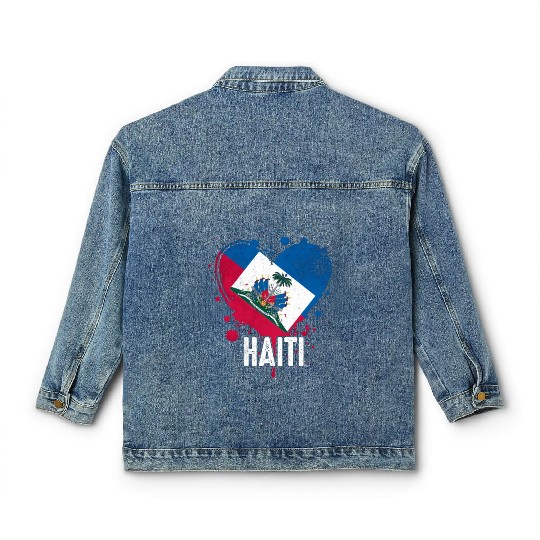Haitian Vacation Haiti Flag Classic Women's Denim Jackets