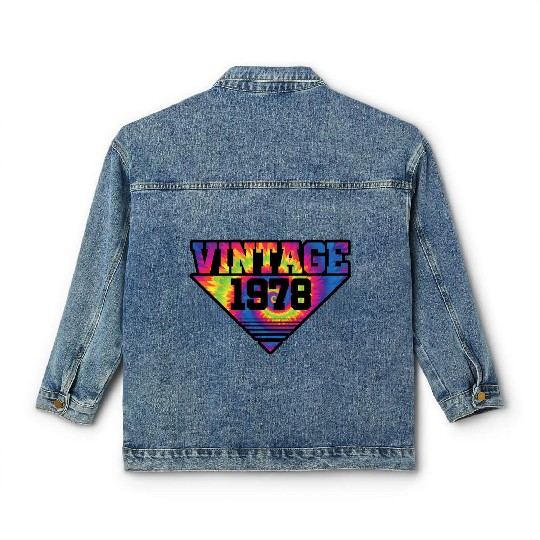 Vintage 1978 Tie Dye Splash Color Triangle Classic Women's Denim Jackets