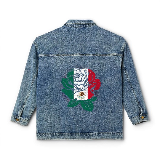 Mexico Rose Flower Mexico Flag Mexican Classic Women's Denim Jackets
