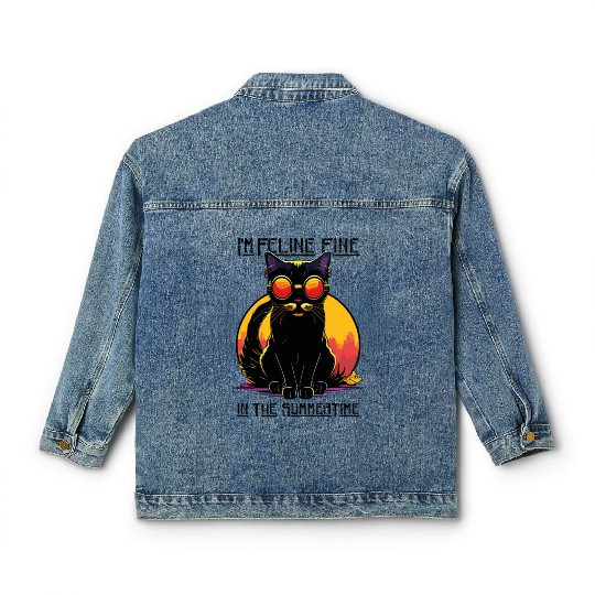 FELINE Fine | Cat Lover Summer Animal Beach Party Classic Women's Denim Jackets