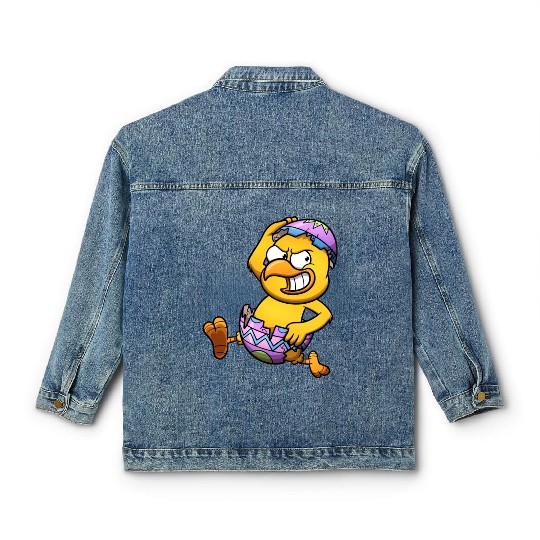 Running Little Chick In An Easter Egg Classic Women's Denim Jackets