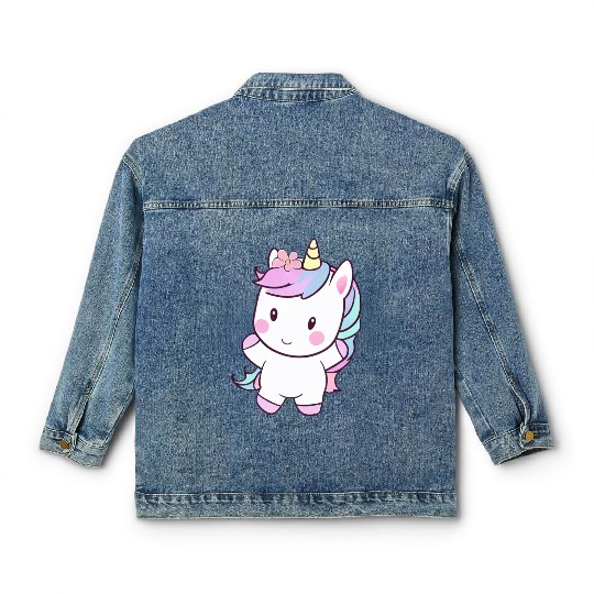 Cute Dancing Unicorn, Joyful Fantasy Design Classic Women's Denim Jackets