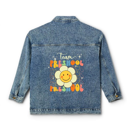 Happy Back To School Team Pre K Preschool Teacher Classic Women's Denim Jackets