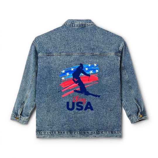 Skiing Usa Support The Team Usa Flag Ski Winter Classic Women's Denim Jackets