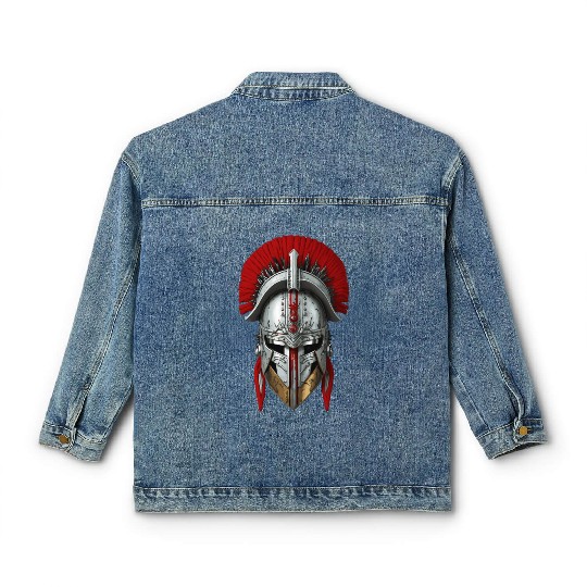 Warrior helmet illustration Classic Women's Denim Jackets