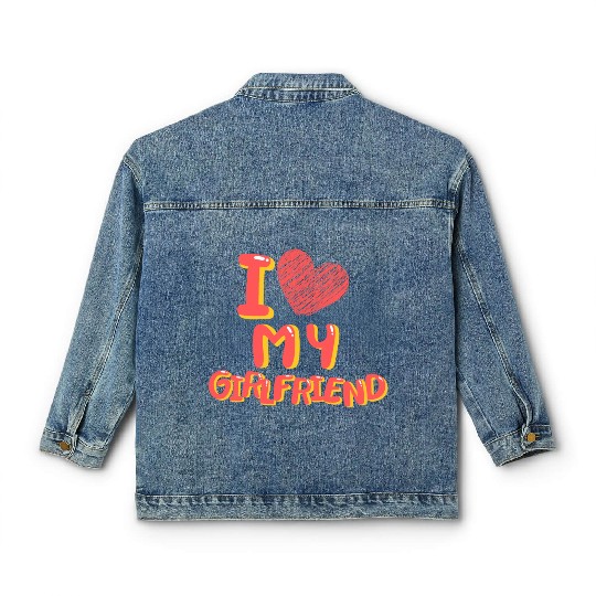 I Love My Girlfriend Heart Balloons White Classic Women's Denim Jackets