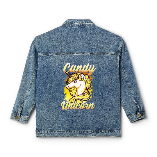 Candy Corn Unicorn Halloween Funny Candy Unicorn Classic Women's Denim Jackets