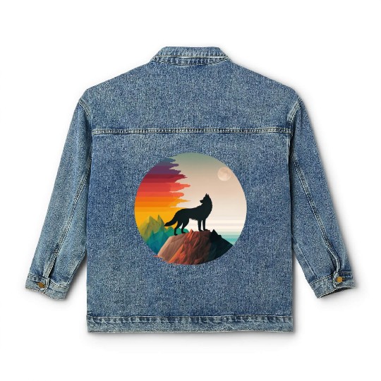 LGBTQIA+ Majestic wolf on the mountain top Classic Women's Denim Jackets