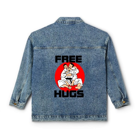 Free hug with text 'Free' Hugs Classic Women's Denim Jackets