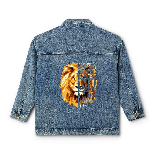 Philippians 413 Christian Bible Verse Lion Husband Classic Women's Denim Jackets
