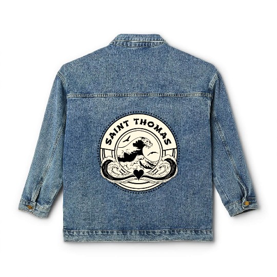 St Thomas Caribbean Sea Japanese Style Waves Classic Women's Denim Jackets