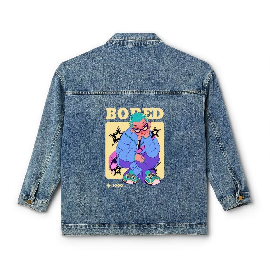 Black Cream Blue Y2K Anime Illustrated Bored Classic Women's Denim Jackets